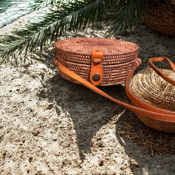 Other - Crossbody Shoulder Rattan Bag Handmade in Bali Coastal Chic Boho